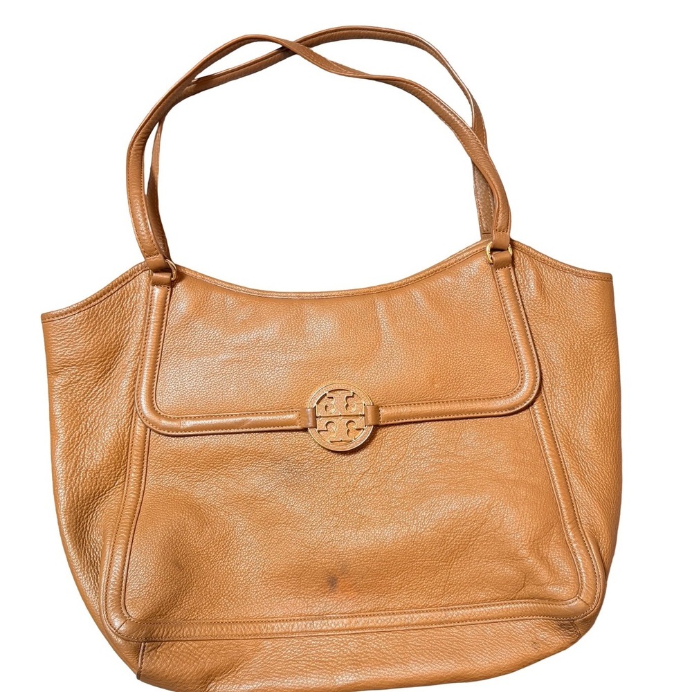 Tory Burch Amanda Classic Tote Bag Womens Large Tan Pebbled Leather